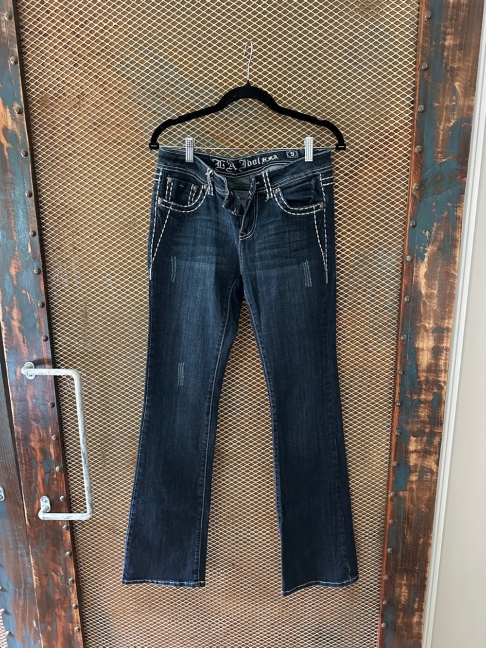 L.A. idol Dark Blue Straight Leg Jeans with White Stitching
